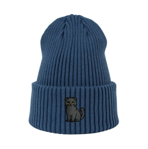 Haftowana czapka beanie - KOT SZKOCKI ZWISŁOUCHY