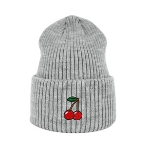 Haftowana czapka beanie - WIŚNIE