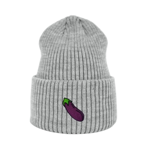 Haftowana czapka beanie - BAKŁAŻAN