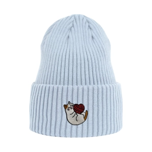 Haftowana czapka beanie - KOTEK Z WEŁNĄ