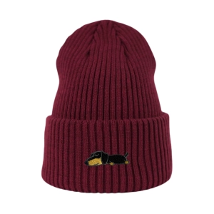 Haftowana czapka beanie - ŚPIĄCY CZARNY JAMNIK