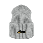 Haftowana czapka beanie - ŚPIĄCY CZARNY JAMNIK
