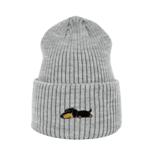 Haftowana czapka beanie - ŚPIĄCY CZARNY JAMNIK