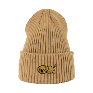 Haftowana czapka beanie - ŚPIĄCY LABRADOR BISZKOPTOWY