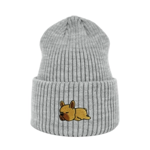 Haftowana czapka beanie - ŚPIĄCY BULDOG FRANCUSKI