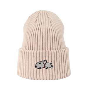 Haftowana czapka beanie - ŚPIĄCY BULTERIER