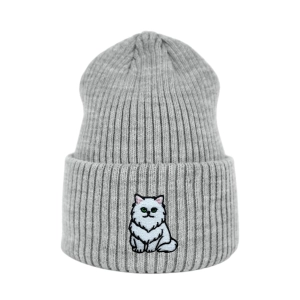 Haftowana czapka beanie - KOT PERSKI BIAŁY