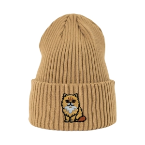 Haftowana czapka beanie - KOT PERSKI RUDY