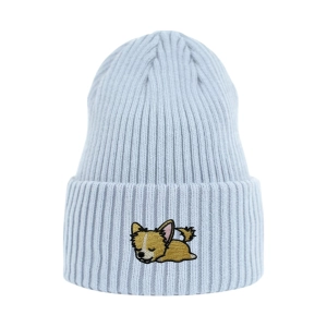 Haftowana czapka beanie - ŚPIĄCY CHIHUAHUA DŁUGOWŁOSY (CZIŁAŁA)
