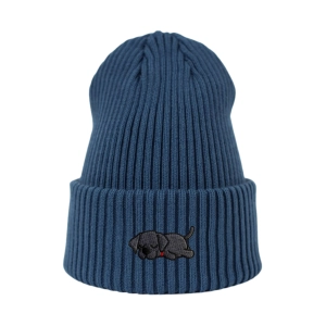 Haftowana czapka beanie - ŚPIĄCY CZARNY LABRADOR