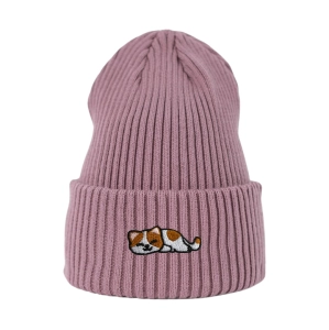 Haftowana czapka beanie - ŚPIĄCY KOTEK BIAŁO-RUDY