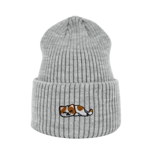 Haftowana czapka beanie - ŚPIĄCY KOTEK BIAŁO-RUDY