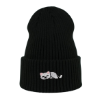 Haftowana czapka beanie - ŚPIĄCY KOTEK BIAŁY