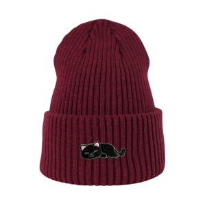 Haftowana czapka beanie - ŚPIĄCY KOTEK CZARNY