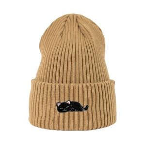 Haftowana czapka beanie - ŚPIĄCY KOTEK CZARNY