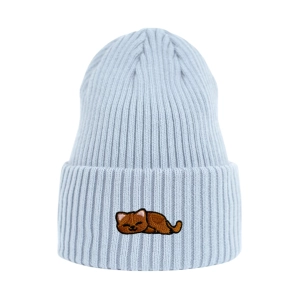 Haftowana czapka beanie - ŚPIĄCY KOTEK RUDY