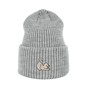 Haftowana czapka beanie - BIAŁY KOTEK