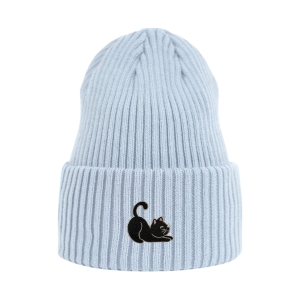 Haftowana czapka beanie - CZARNY KOTEK