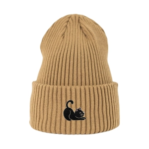Haftowana czapka beanie - CZARNY KOTEK
