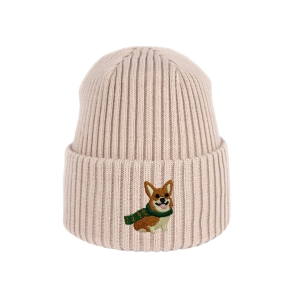Haftowana dziecięca czapka beanie - ZIMOWY CORGI (W SZALIKU)