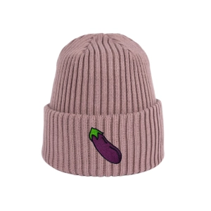 Haftowana dziecięca czapka beanie - BAKŁAŻAN