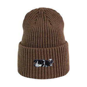 Haftowana czapka beanie - ŚPIĄCY BORDER COLLIE CZARNY