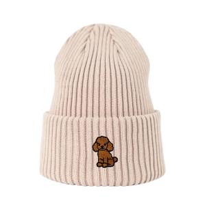 Haftowana czapka beanie - PUDEL BRĄZOWY