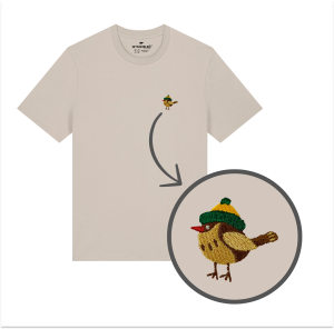 Haftowany T-shirt ZIMOWY WRÓBELEK