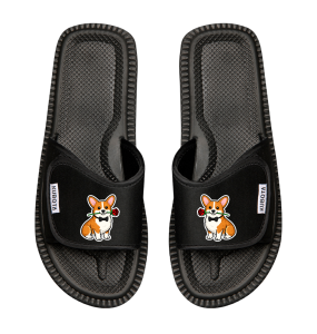 Klapki Kubota CORGI Z RÓŻĄ + personalizacja [RZEPY]