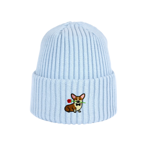 Haftowana dziecięca czapka beanie - CORGI Z RÓŻĄ