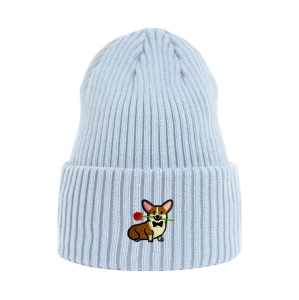 Haftowana czapka beanie - CORGI Z RÓŻĄ
