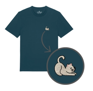Haftowany T-shirt BIAŁY KOTEK