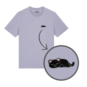 Haftowany T-shirt ŚPIĄCY KOTEK CZARNY