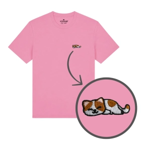 Haftowany T-shirt ŚPIĄCY KOTEK BIAŁO-RUDY