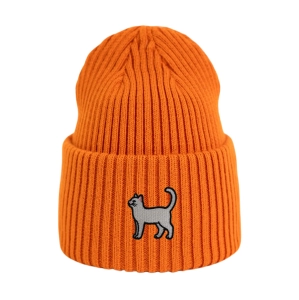 Haftowana czapka beanie - BIAŁY KOT