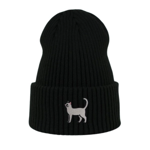 Haftowana czapka beanie - BIAŁY KOTEK