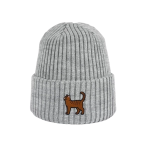 Haftowana dziecięca czapka beanie - PRĘGOWANY KOTEK