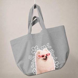 Torba shopper - KWIATKI POMERANIAN BIAŁY