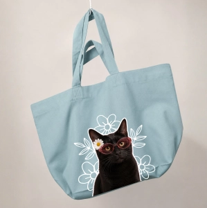Torba shopper - KWIATKI CZARNY KOT