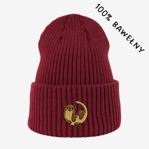 Haftowana bawełniana czapka beanie - WYDRA
