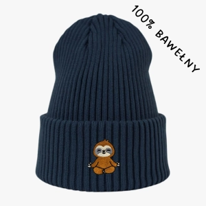 Haftowana bawełniana czapka beanie - LENIWIEC
