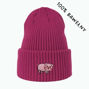 Haftowana bawełniana czapka beanie - ŚWINKA