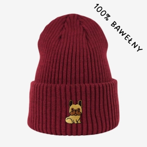 Haftowana bawełniana czapka beanie - BULDOŻEK BAJKA