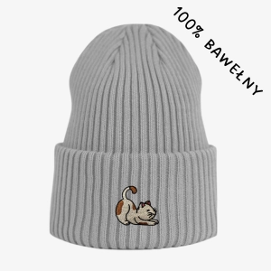 Haftowana bawełniana czapka beanie - KOTEK BAJKA