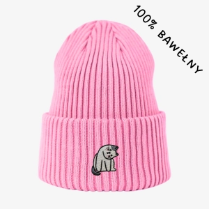 Haftowana bawełniana czapka beanie - CIEKAWSKI KOTEK