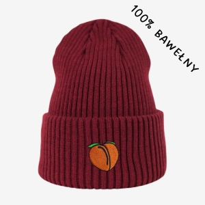 Haftowana bawełniana czapka beanie - BRZOSKWINIA