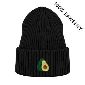 Haftowana bawełniana czapka beanie - AWOKADO