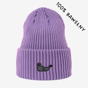 Haftowana bawełniana czapka beanie - FOKA