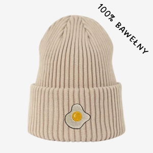 Haftowana bawełniana czapka beanie - JAJKO SADZONE