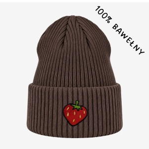 Haftowana bawełniana czapka beanie - TRUSKAWKA